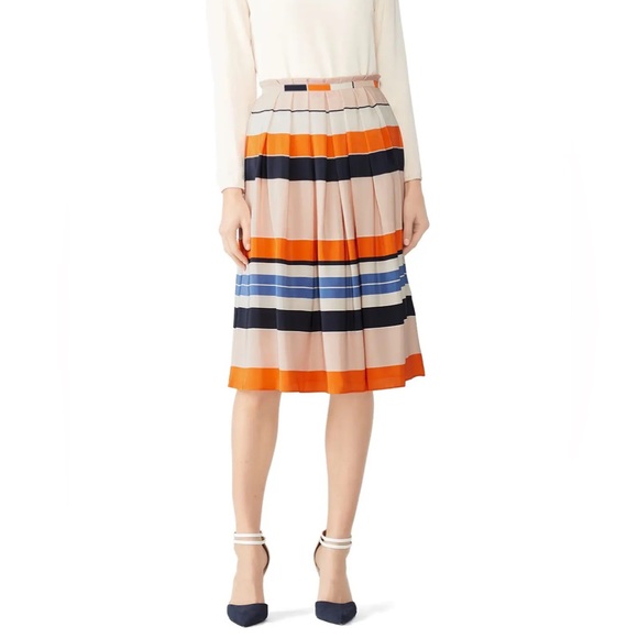 LK Bennett Orange Caitlyn Striped Silk Skirt - Picture 2 of 11